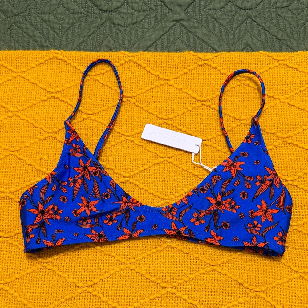 Vibrant Floral Bikini Top in Blue and Orange